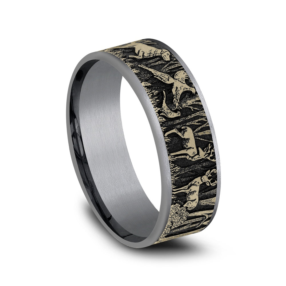 The Huntsman Men's Wedding Band in Grey Tantalum and 14K Yellow Gold - 7.5mm Width by Brook and Branch