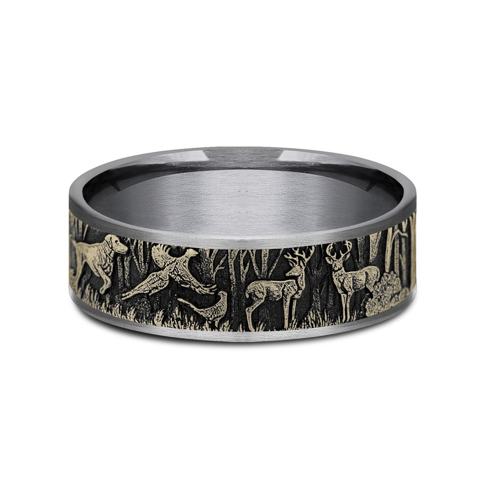 The Huntsman Men's Wedding Band in Grey Tantalum and 14K Yellow Gold - 7.5mm Width by Brook and Branch