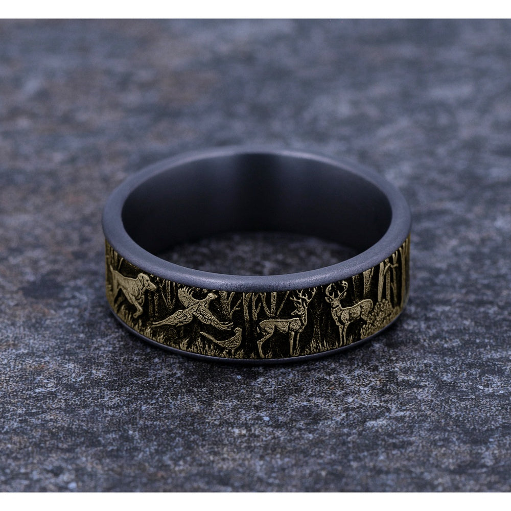 The Huntsman Men's Wedding Band in Grey Tantalum and 14K Yellow Gold - 7.5mm Width by Brook and Branch