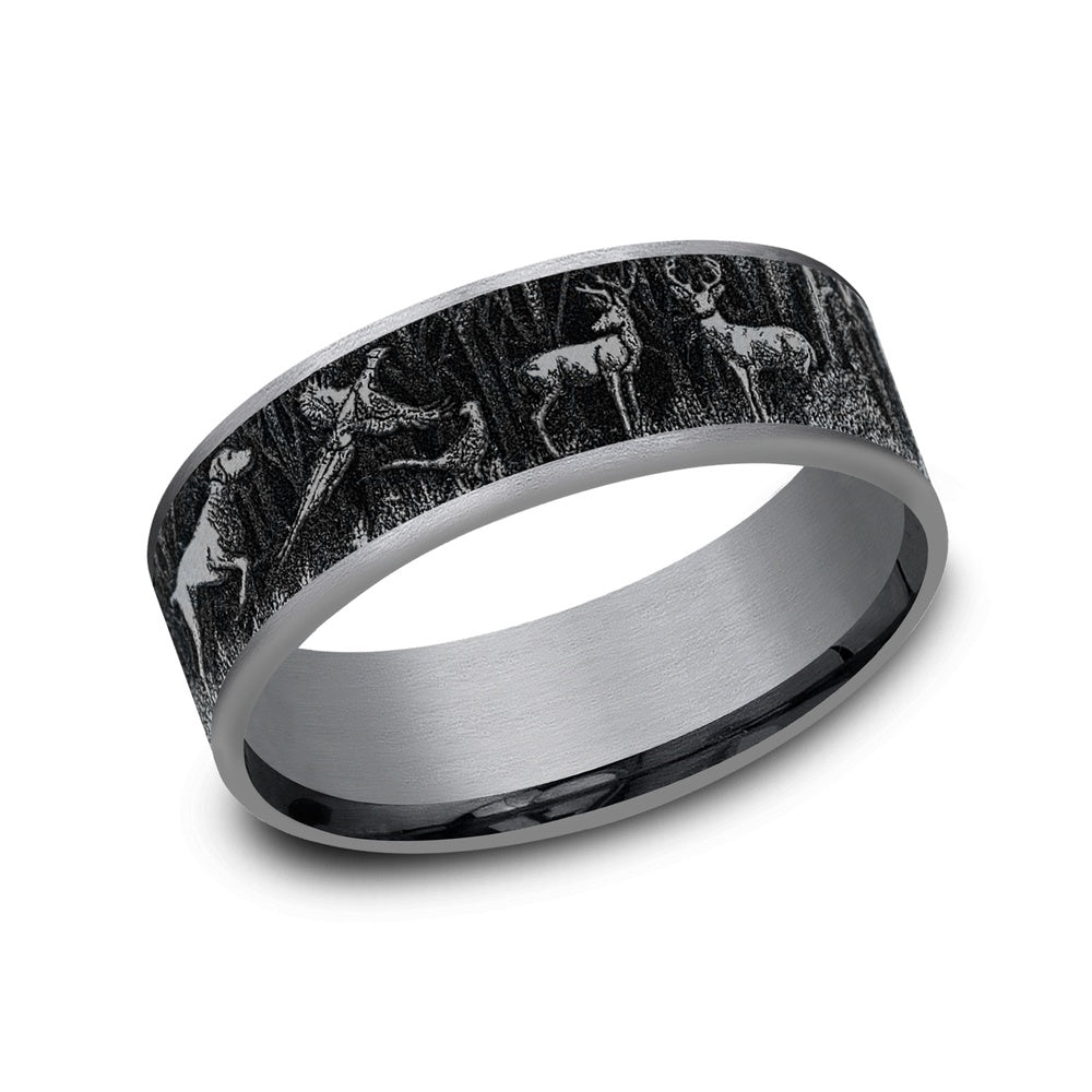 The Huntsman Men's Wedding Band in Grey Tantalum and Grey/Black Titanium - 7.5mm Width by Brook and Branch