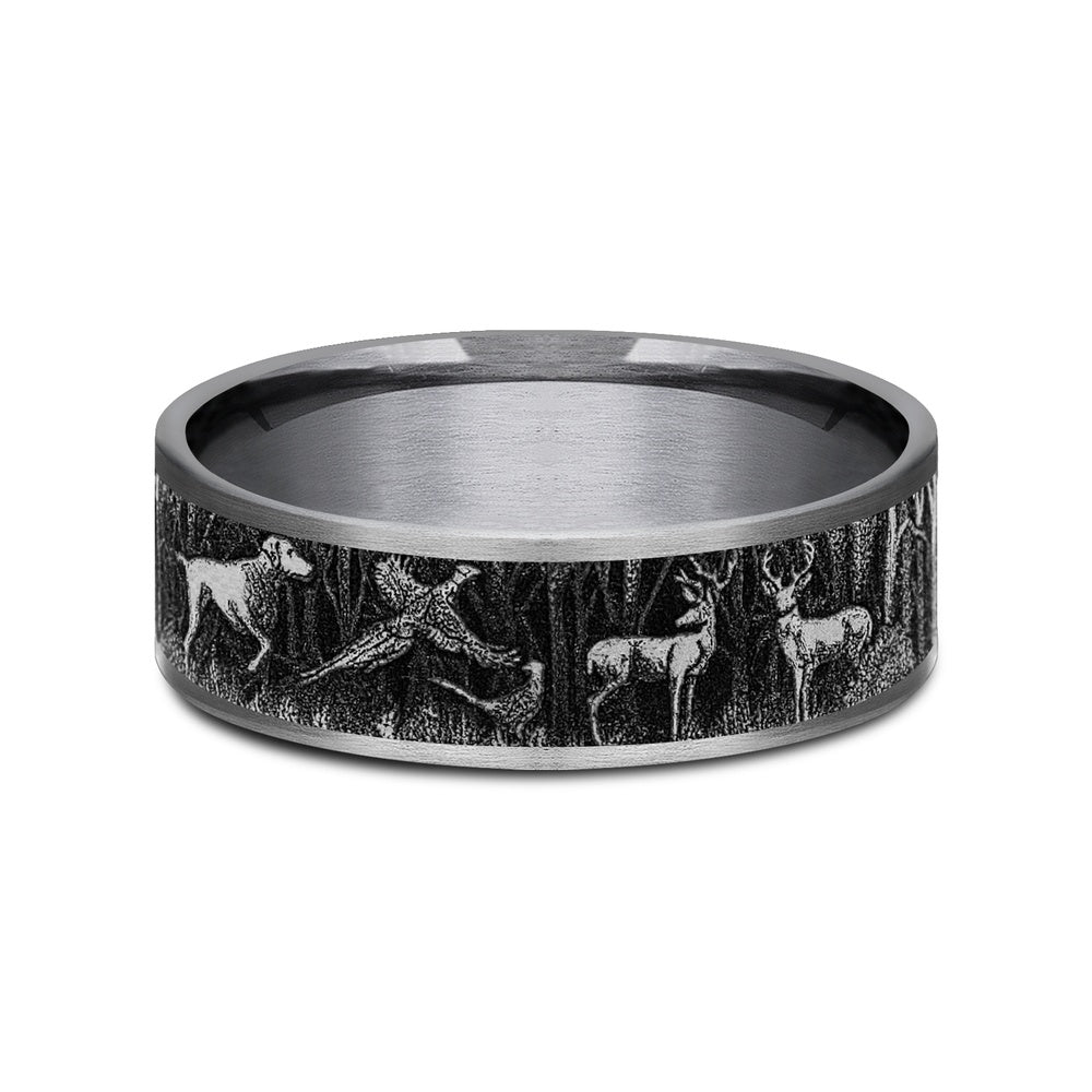 The Huntsman Men's Wedding Band in Grey Tantalum and Grey/Black Titanium - 7.5mm Width by Brook and Branch