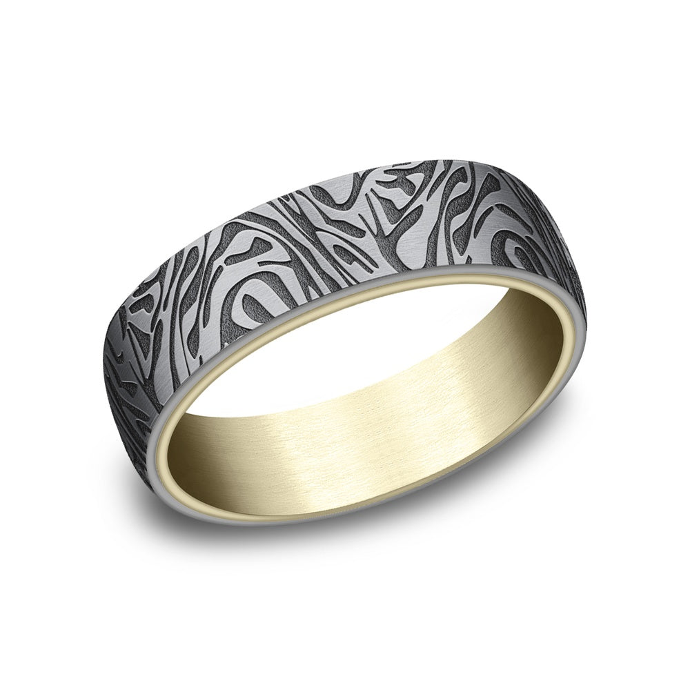The Imperial Men's Wedding Band in 14K Yellow and Grey Tantalum - 6.5mm Width by Ammara Stone