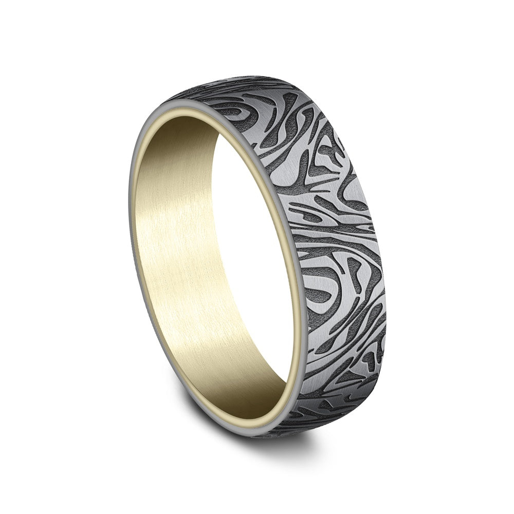The Imperial Men's Wedding Band in 14K Yellow and Grey Tantalum - 6.5mm Width by Ammara Stone