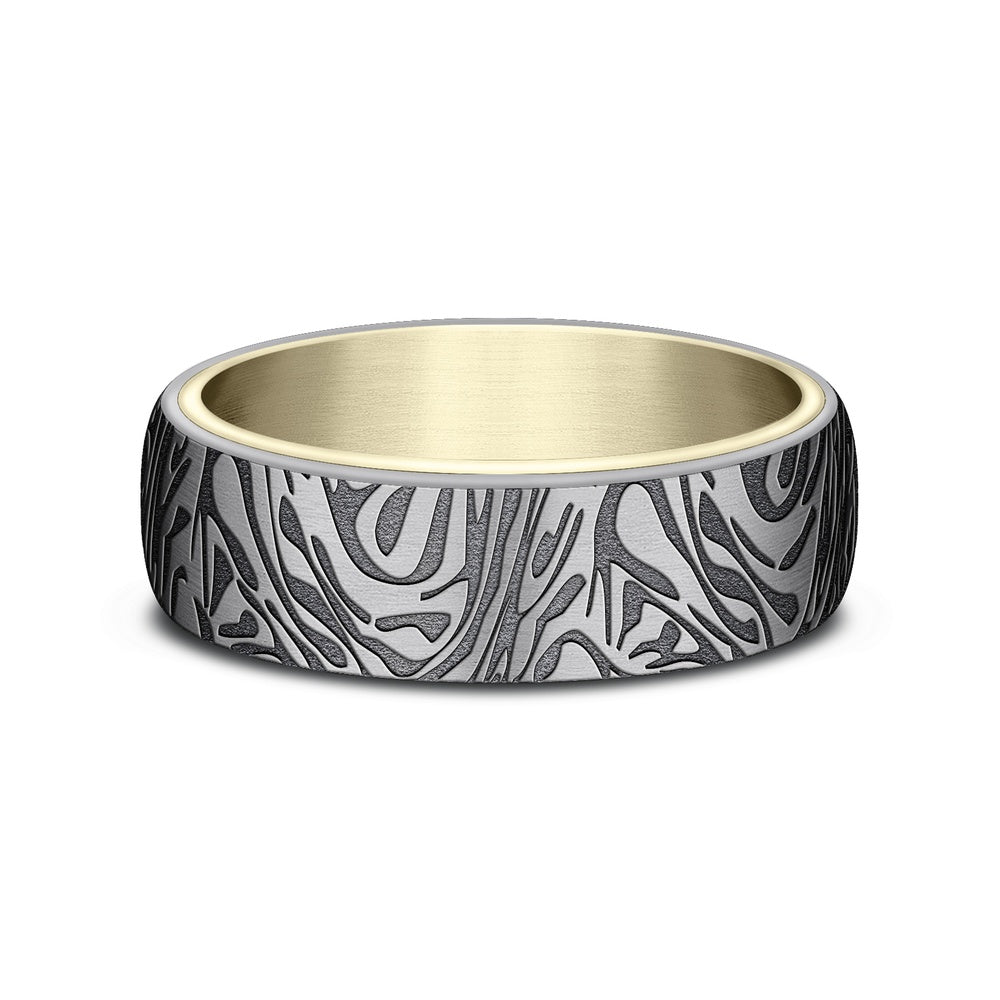 The Imperial Men's Wedding Band in 14K Yellow and Grey Tantalum - 6.5mm Width by Ammara Stone