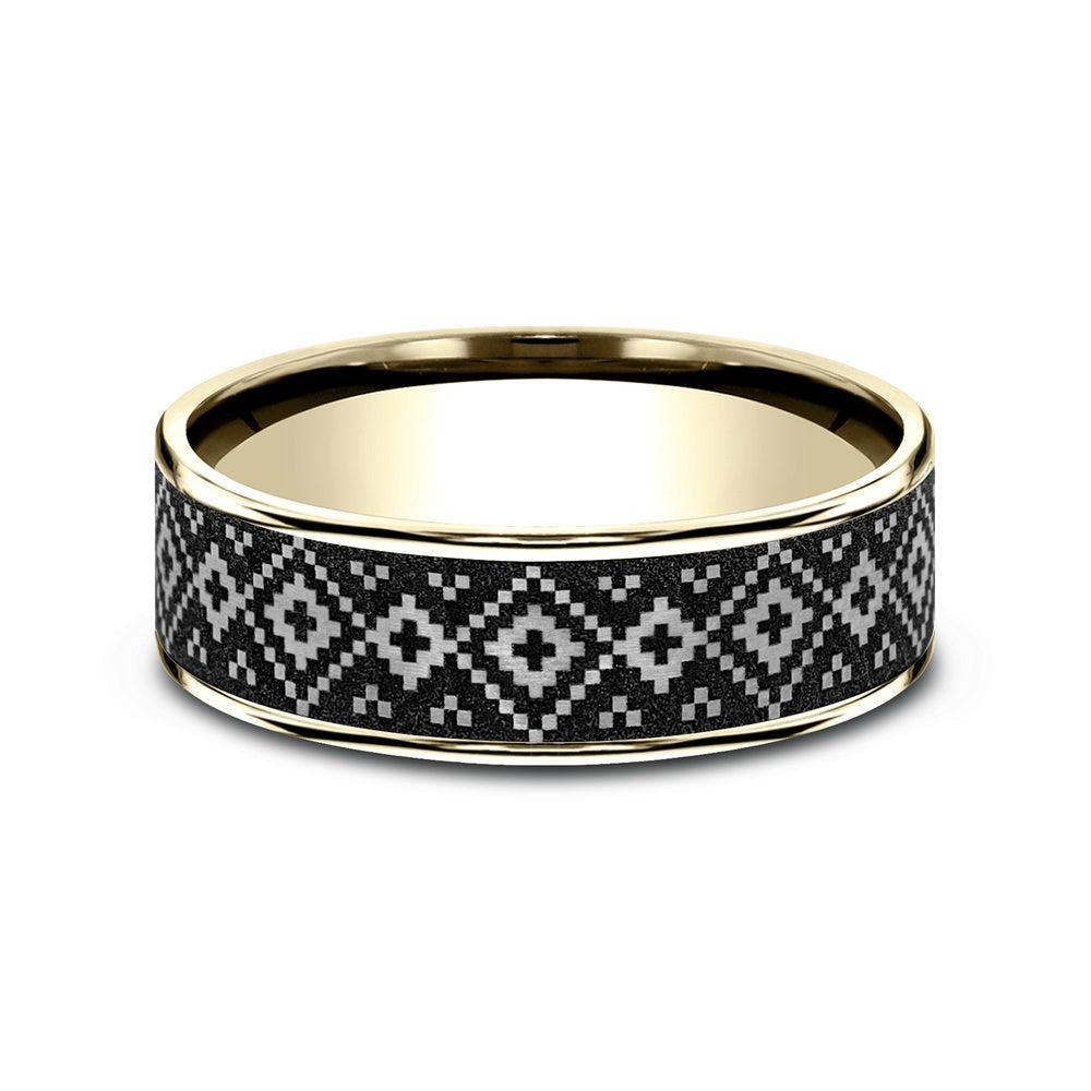 The Isle Men's Wedding Band in 14K Yellow Gold and Grey/Black Titanium - 7.5mm Width by Brook and Branch