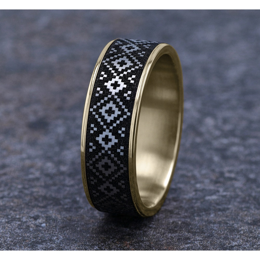 The Isle Men's Wedding Band in 14K Yellow Gold and Grey/Black Titanium - 7.5mm Width by Brook and Branch