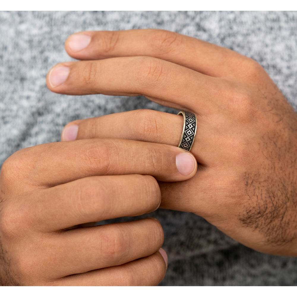 The Isle Men's Wedding Band in 14K Yellow Gold and Grey/Black Titanium - 7.5mm Width by Brook and Branch