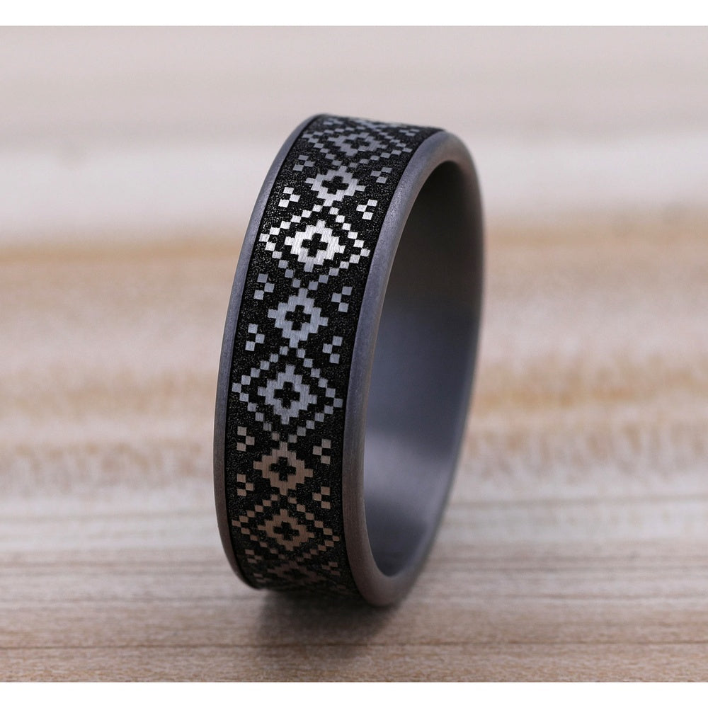 The Isle Men's Wedding Band in Grey Tantalum and Grey/Black Titanium - 7.5mm Width by Brook and Branch