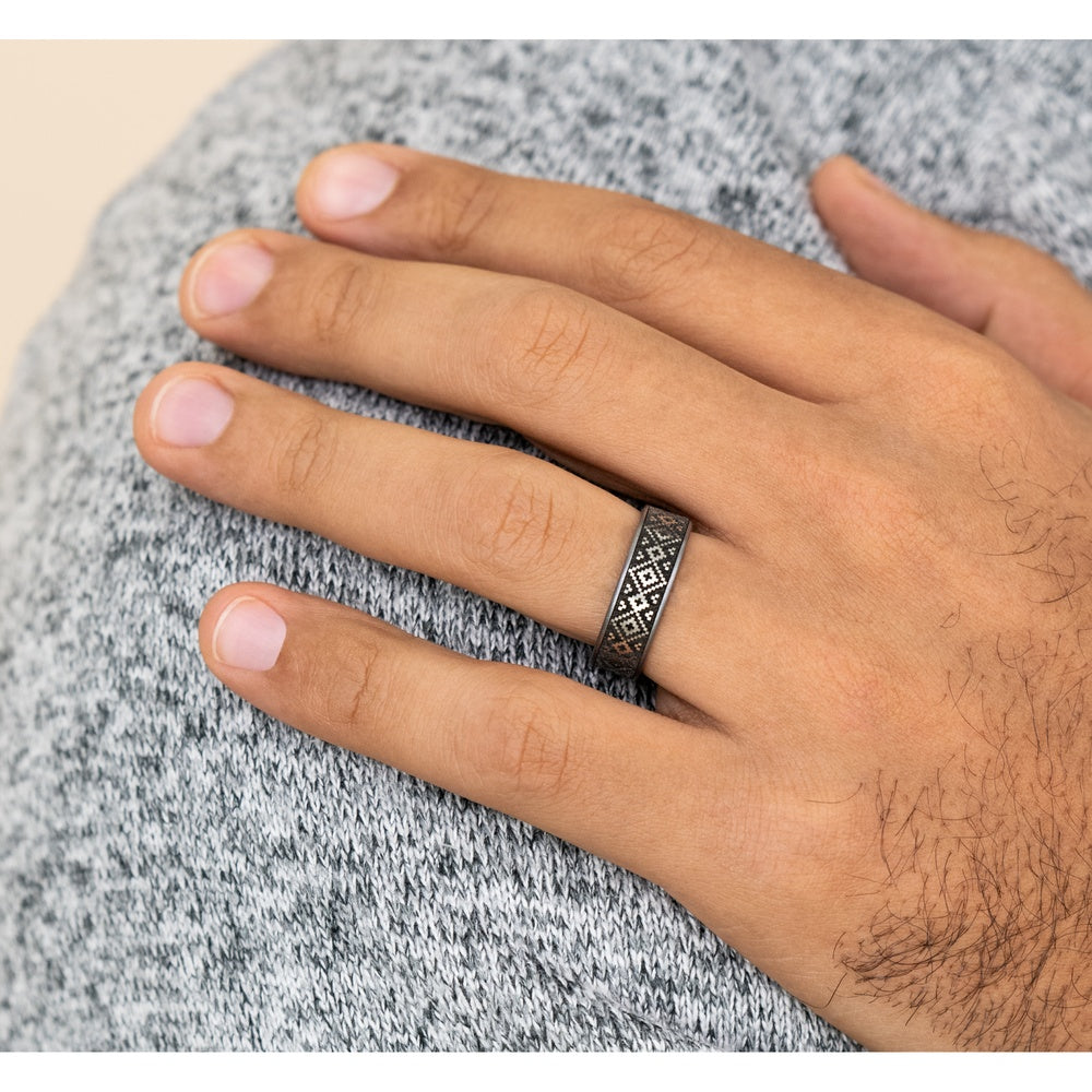 The Isle Men's Wedding Band in Grey Tantalum and Grey/Black Titanium - 7.5mm Width by Brook and Branch