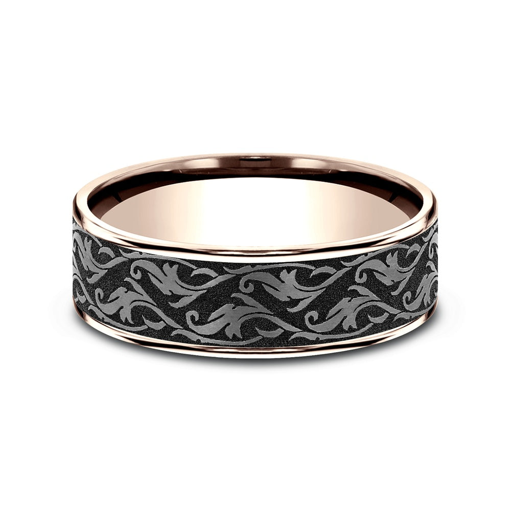 The Ivy Men's Wedding Band in 14K Rose Gold and Grey Tantalum - 7.5mm Width by Ammara Stone