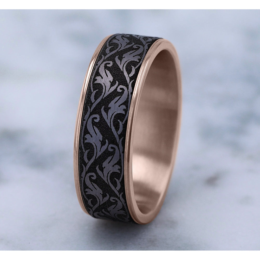 The Ivy Men's Wedding Band in 14K Rose Gold and Grey Tantalum - 7.5mm Width by Ammara Stone