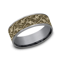 The Ivy Men's Wedding Band in Grey Tantalum and 14K Yellow Gold - 7.5mm Width by Ammara Stone