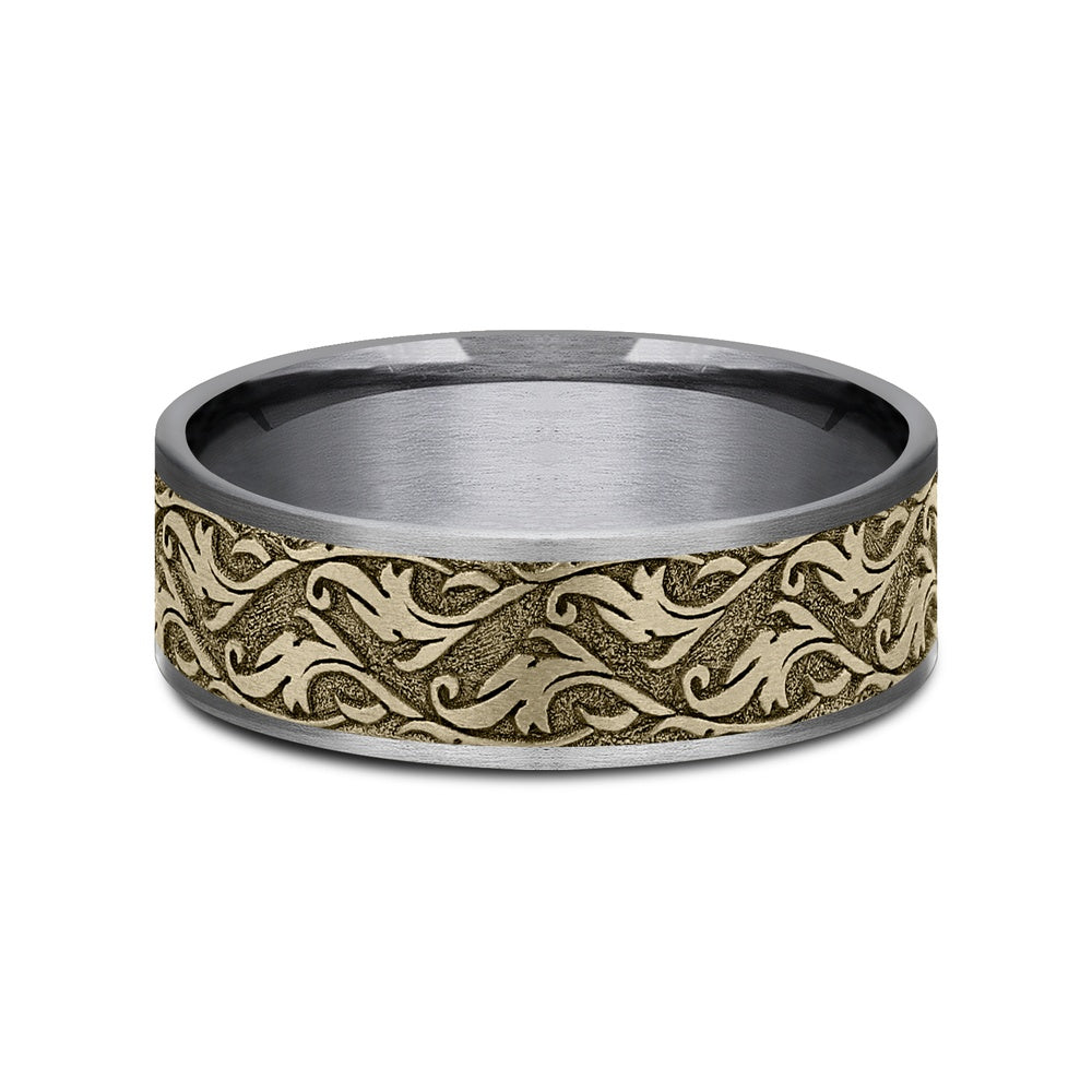The Ivy Men's Wedding Band in Grey Tantalum and 14K Yellow Gold - 7.5mm Width by Ammara Stone