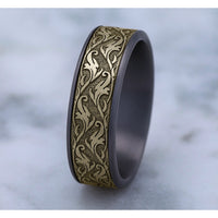 The Ivy Men's Wedding Band in Grey Tantalum and 14K Yellow Gold - 7.5mm Width by Ammara Stone