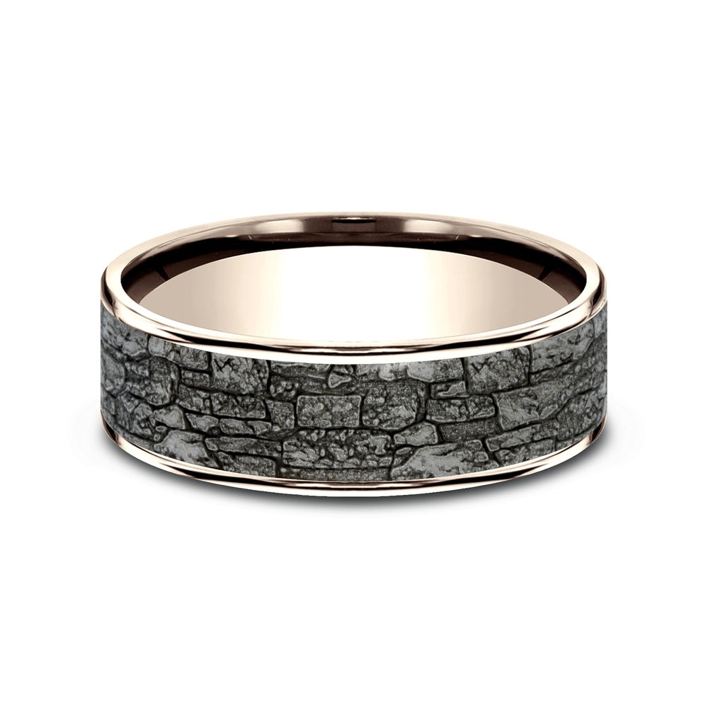 The Jackson Men's Wedding Band in 14K Rose Gold and Grey Tantalum - 7.5mm Width by Ammara Stone