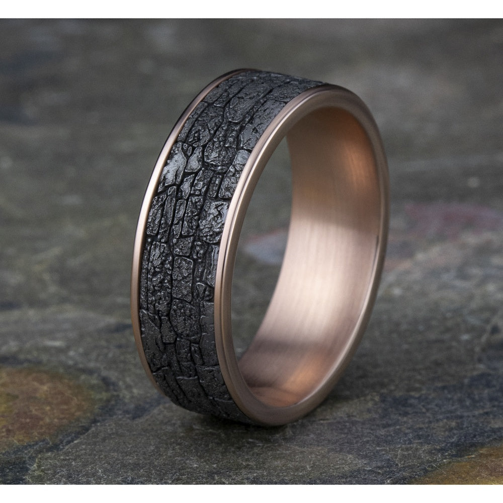 The Jackson Men's Wedding Band in 14K Rose Gold and Grey Tantalum - 7.5mm Width by Ammara Stone