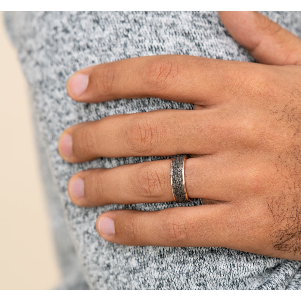The Jackson Men's Wedding Band in 14K Rose Gold and Grey Tantalum - 7.5mm Width by Ammara Stone