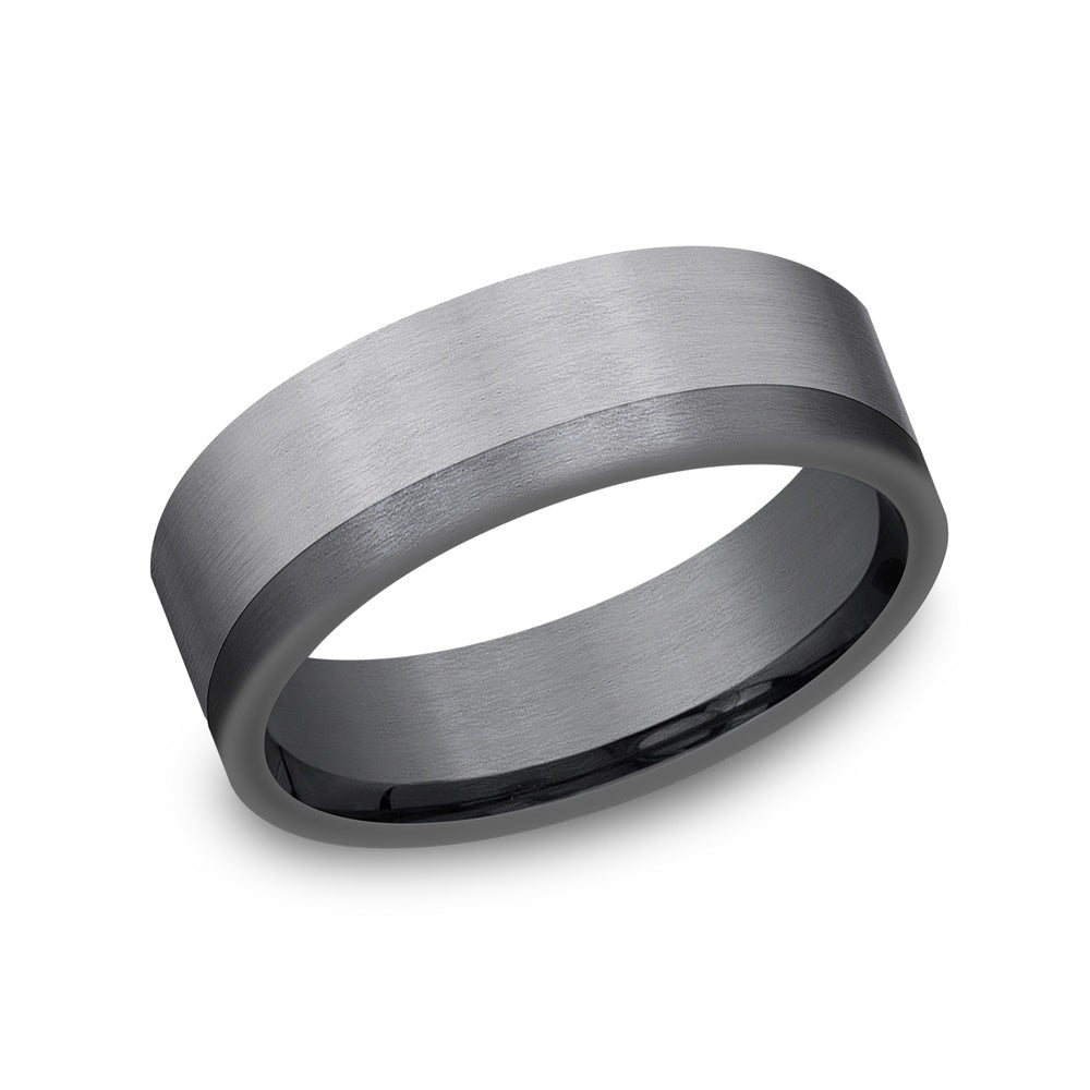 The Joker Men's Wedding Band in Grey and Darkened Tantalum - 7mm Width by Tantalum
