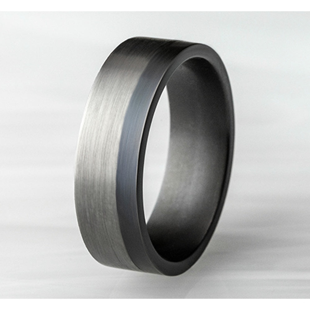 The Joker Men's Wedding Band in Grey and Darkened Tantalum - 7mm Width by Tantalum
