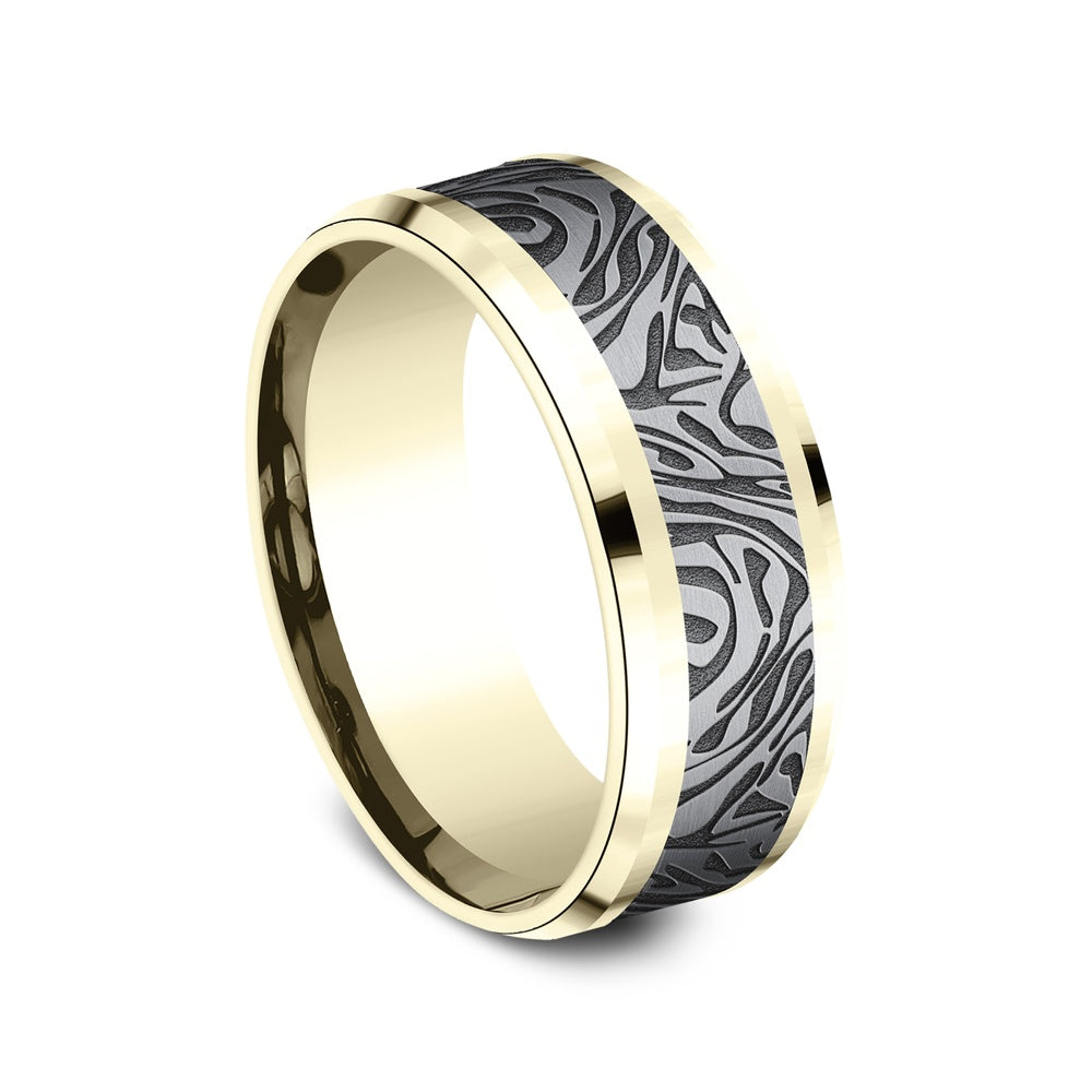 The Katana Men's Wedding Band in 14K Yellow Gold and Grey Tantalum - 8mm Width by Ammara Stone