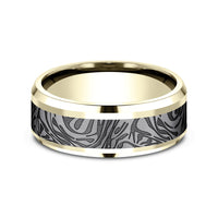 The Katana Men's Wedding Band in 14K Yellow Gold and Grey Tantalum - 8mm Width by Ammara Stone