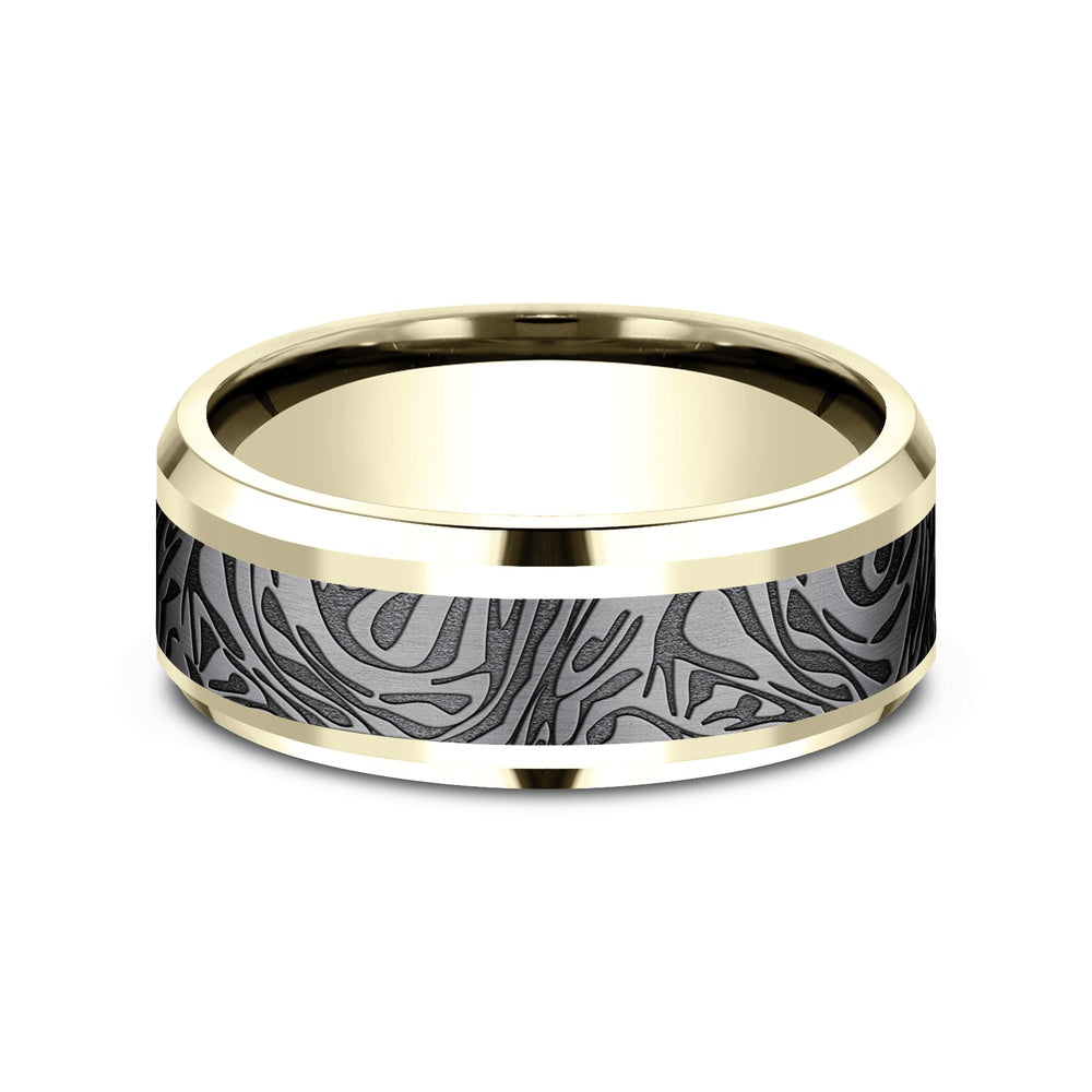 The Katana Men's Wedding Band in 14K Yellow Gold and Grey Tantalum - 8mm Width by Ammara Stone