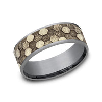 The Keeper Men's Wedding Band in Grey Tantalum and 14K Yellow Gold - 7.5mm Width by Ammara Stone
