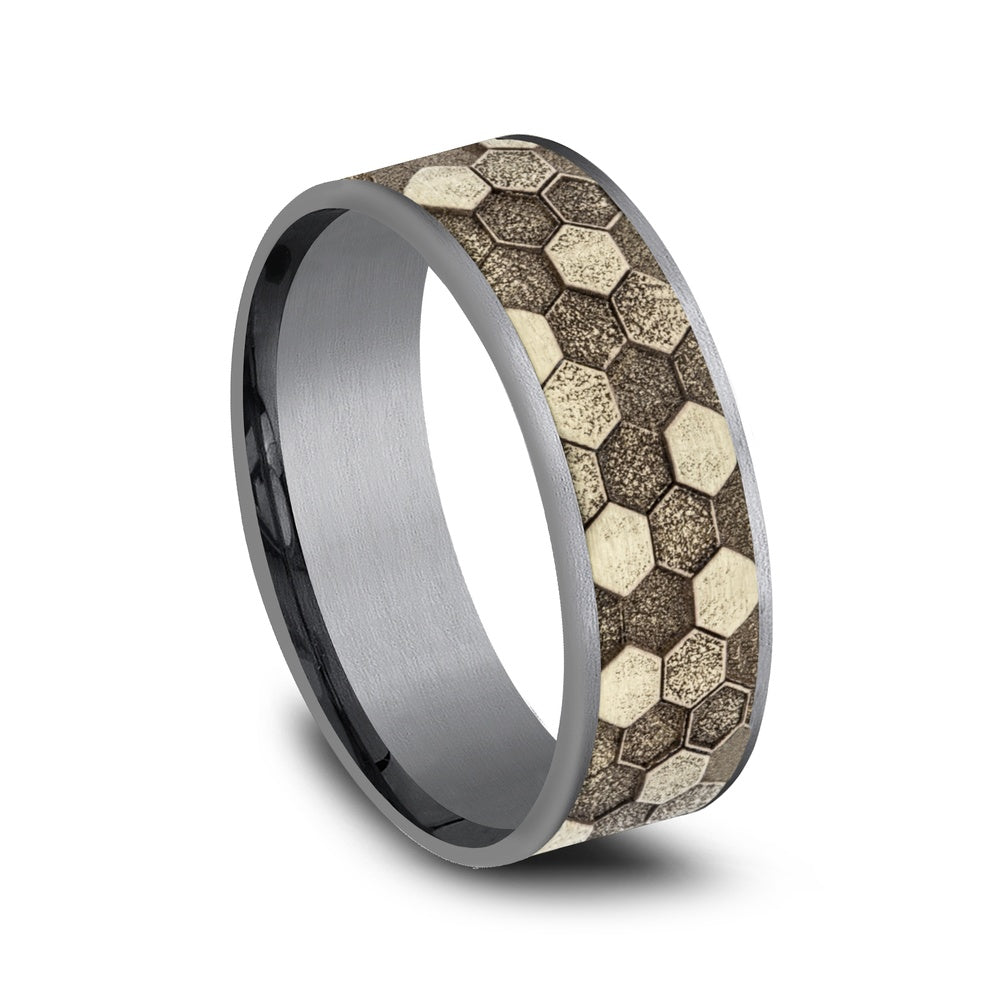 The Keeper Men's Wedding Band in Grey Tantalum and 14K Yellow Gold - 7.5mm Width by Ammara Stone