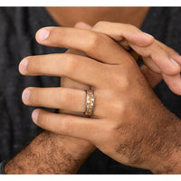 The Keeper Men's Wedding Band in Grey Tantalum and 14K Yellow Gold - 7.5mm Width by Ammara Stone