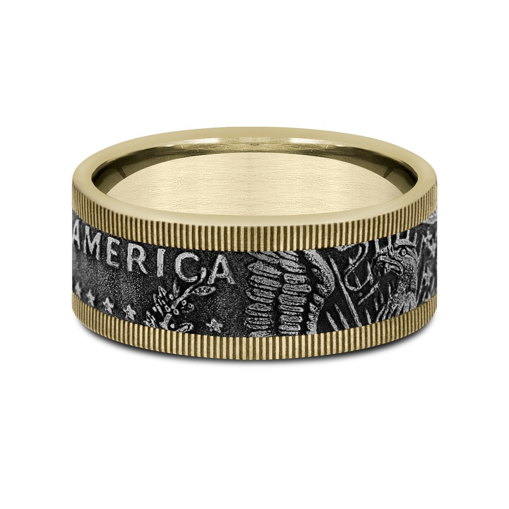 The Kennedy Men's Wedding Band in 14K Yellow Gold and Grey Tantalum - 9mm Width by Brook and Branch