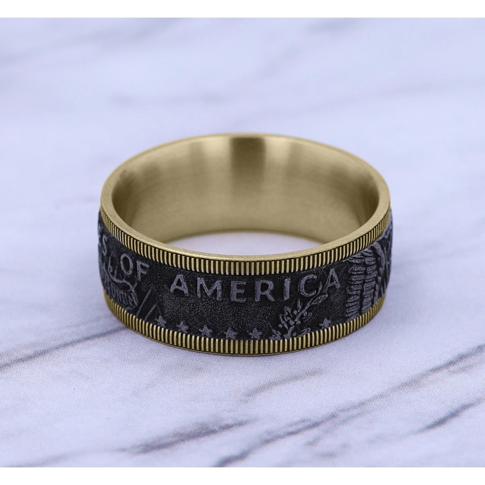 The Kennedy Men's Wedding Band in 14K Yellow Gold and Grey Tantalum - 9mm Width by Brook and Branch