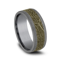 The Kestrel Men's Wedding Band in Grey Tantalum and 14K Yellow Gold - 8mm Width by Ammara Stone