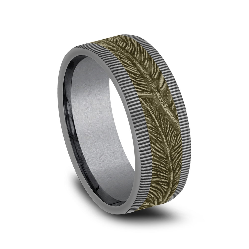 The Kestrel Men's Wedding Band in Grey Tantalum and 14K Yellow Gold - 8mm Width by Ammara Stone