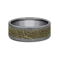 The Kestrel Men's Wedding Band in Grey Tantalum and 14K Yellow Gold - 8mm Width by Ammara Stone