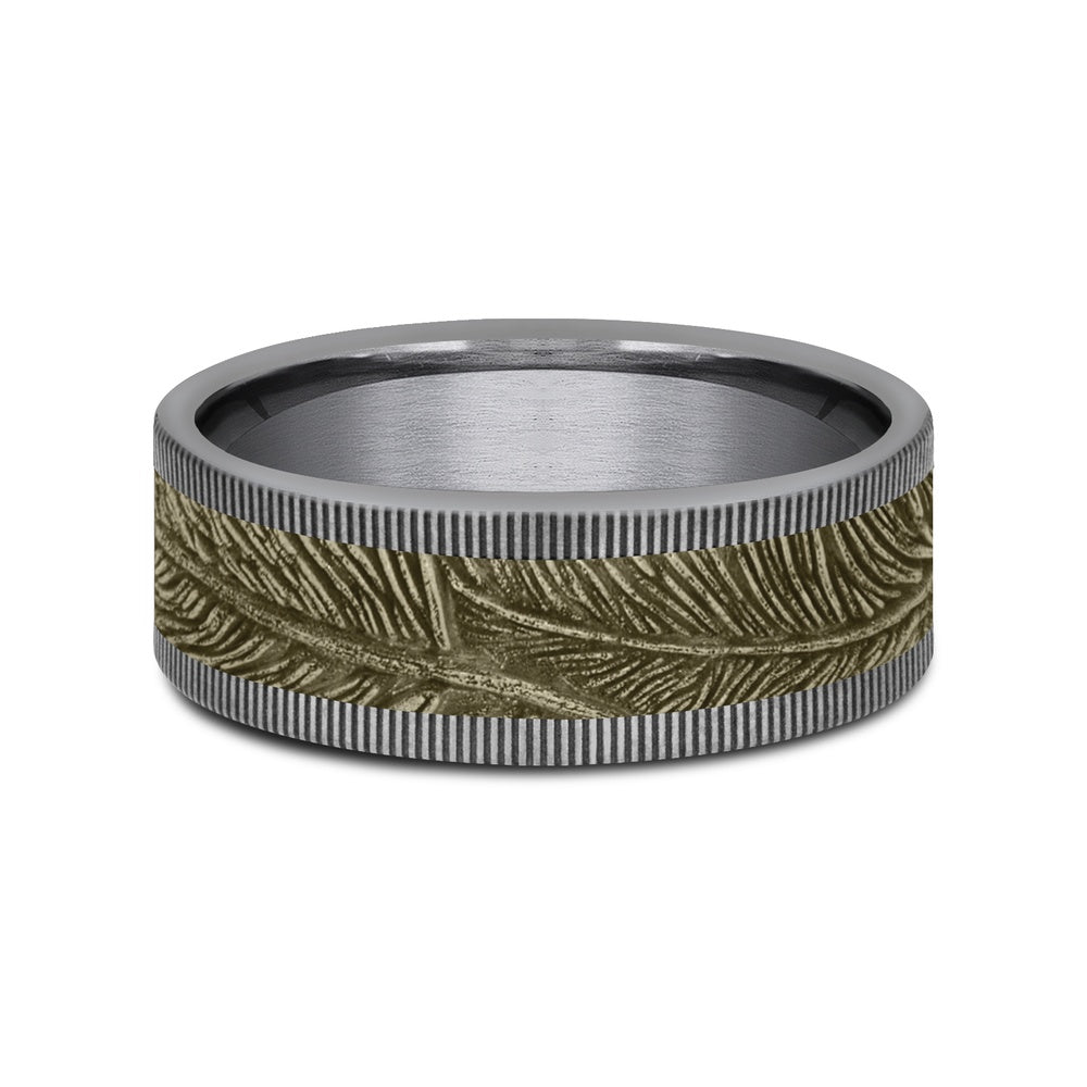 The Kestrel Men's Wedding Band in Grey Tantalum and 14K Yellow Gold - 8mm Width by Ammara Stone