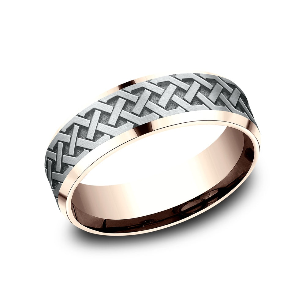 The Kilkenny Men's Wedding Band in 14K Rose and White Gold - 7mm by Benchmark