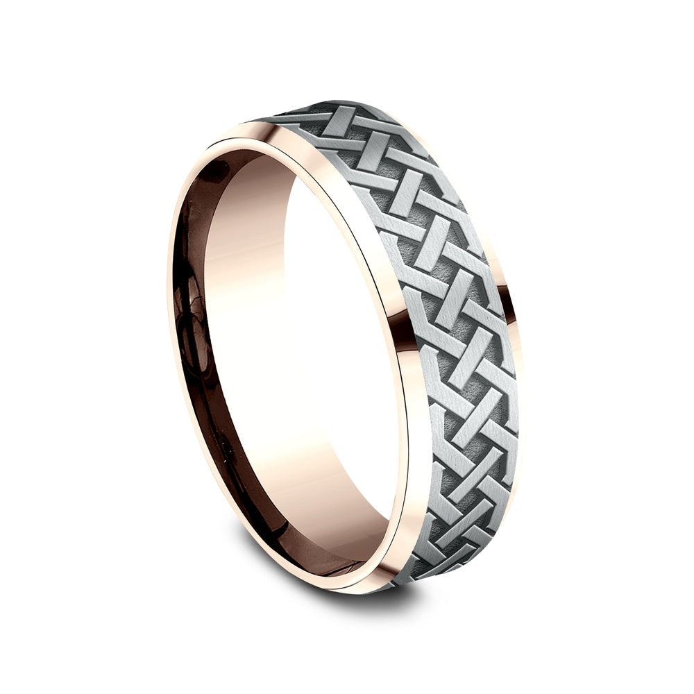 The Kilkenny Men's Wedding Band in 14K Rose and White Gold - 7mm by Benchmark