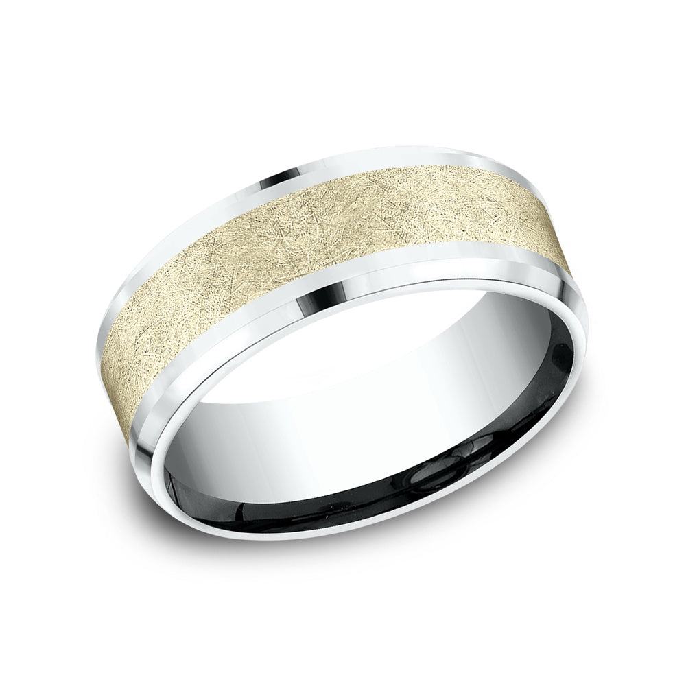 The Knight Men's Wedding Band in 14K White and Yellow Gold - 8mm Width by Benchmark