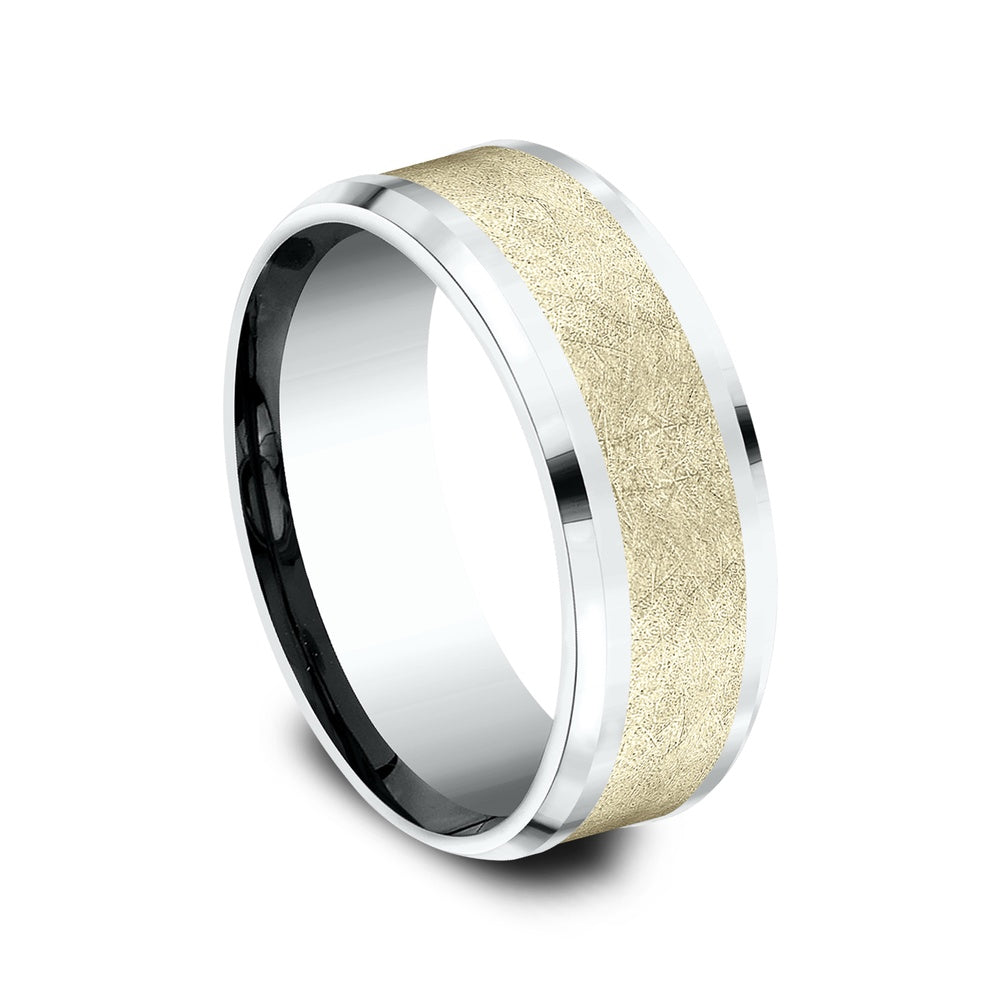 The Knight Men's Wedding Band in 14K White and Yellow Gold - 8mm Width by Benchmark