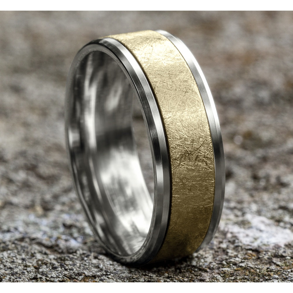 The Knight Men's Wedding Band in 14K White and Yellow Gold - 8mm Width by Benchmark