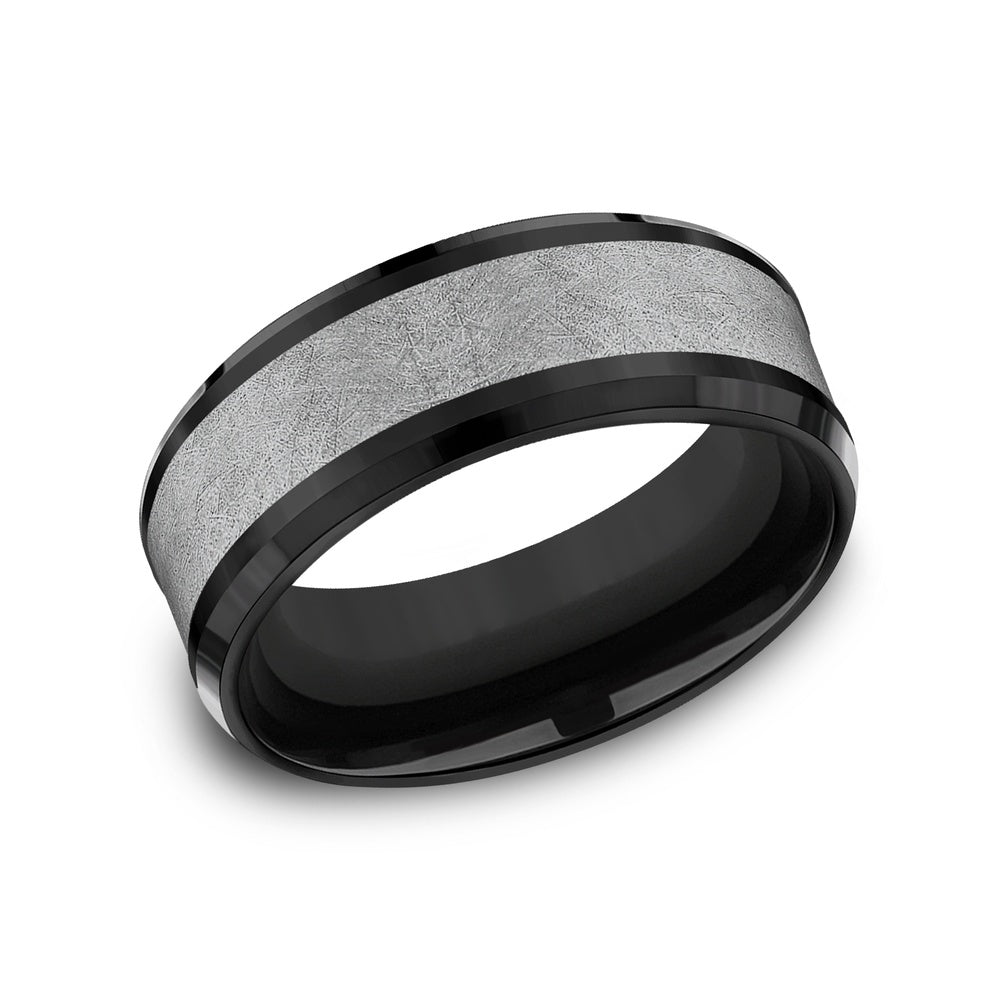The Knight Men's Wedding Band in Black Titanium and Grey Tantalum - 8mm Width by Tantalum