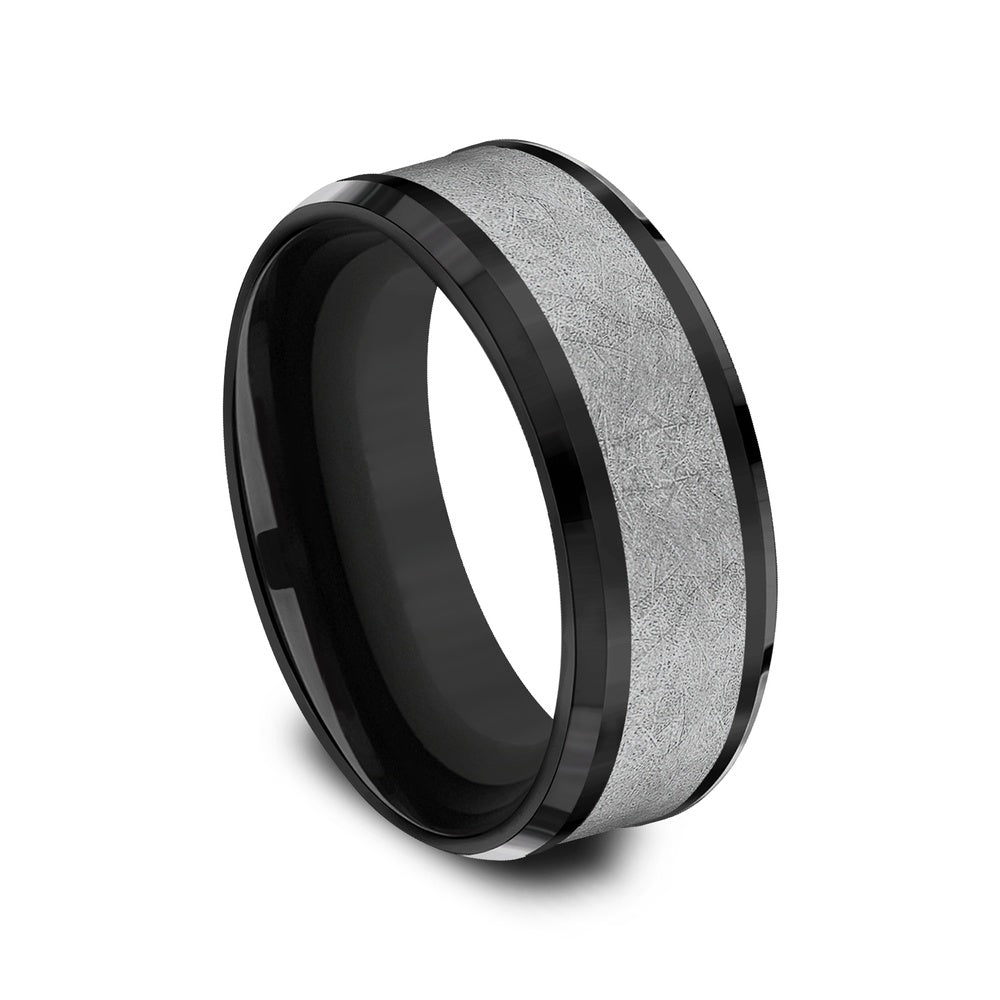 The Knight Men's Wedding Band in Black Titanium and Grey Tantalum - 8mm Width by Tantalum