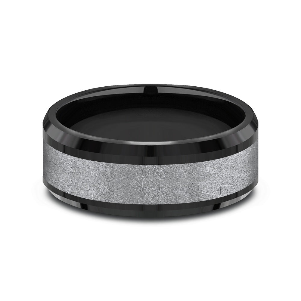 The Knight Men's Wedding Band in Black Titanium and Grey Tantalum - 8mm Width by Tantalum