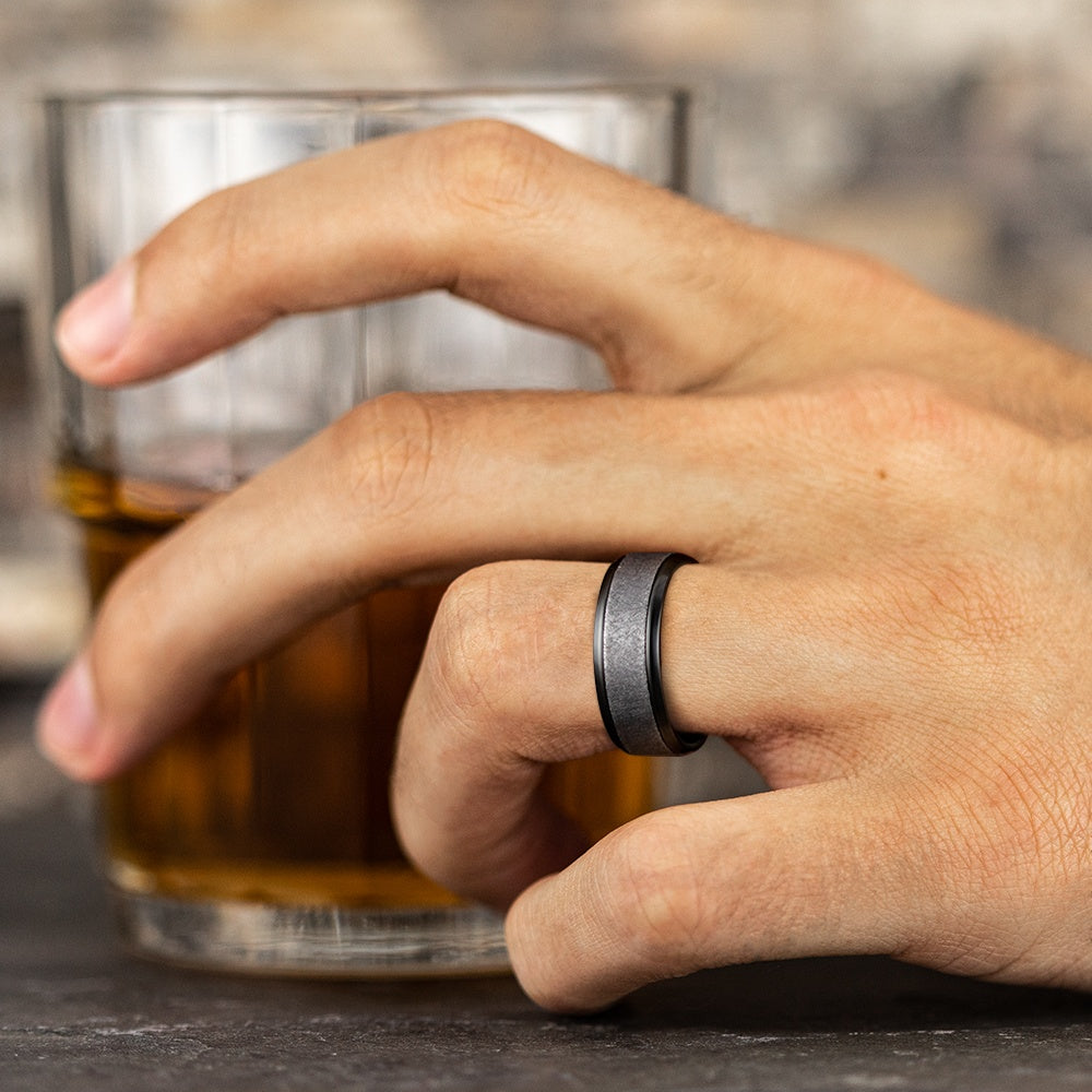 The Knight Men's Wedding Band in Black Titanium and Grey Tantalum - 8mm Width by Tantalum