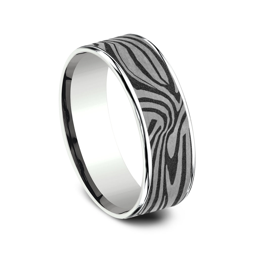 The Lava Lamp Men's Wedding Band in 14K White Gold and Grey Tantalum - 7.5mm Width by Ammara Stone