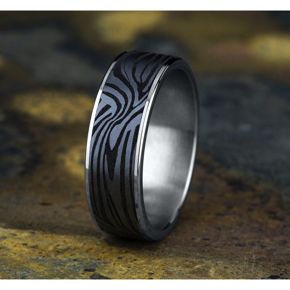 The Lava Lamp Men's Wedding Band in 14K White Gold and Grey Tantalum - 7.5mm Width by Ammara Stone