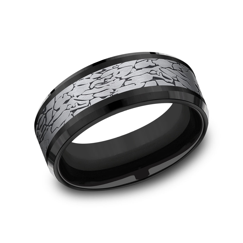 The Legend Men's Wedding Band in Black Titanium and Grey Tantalum - 8mm Width by Tantalum
