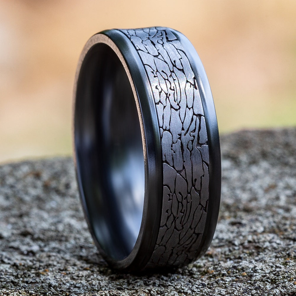 The Legend Men's Wedding Band in Black Titanium and Grey Tantalum - 8mm Width by Tantalum