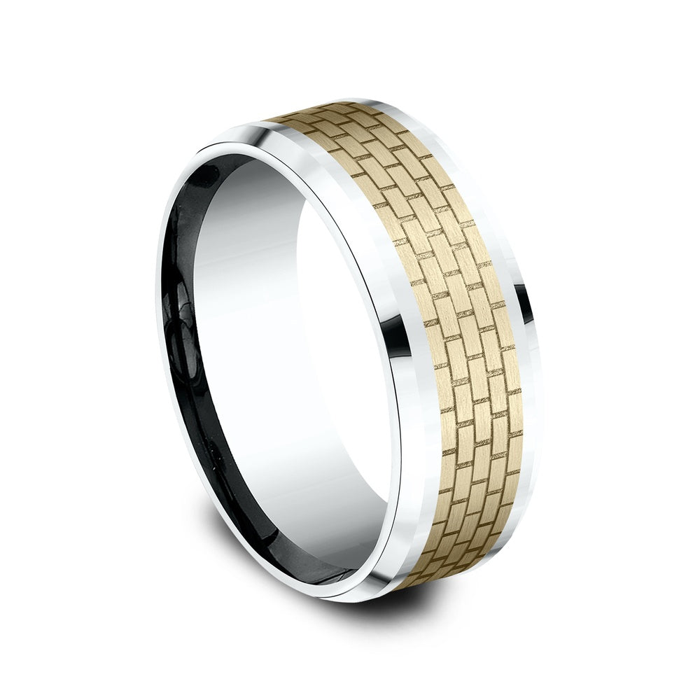 The Lennon Men's Wedding Band in 14K White and Yellow Gold - 8mm Width by Benchmark