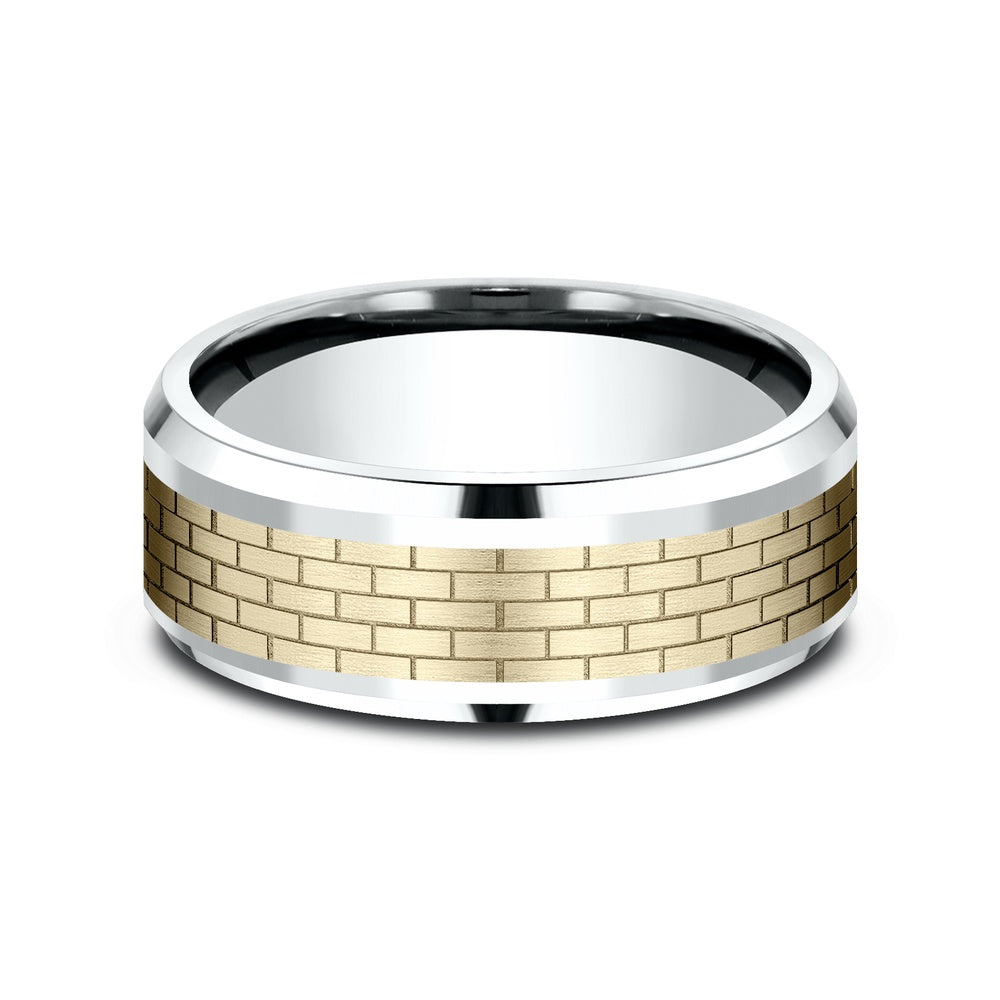 The Lennon Men's Wedding Band in 14K White and Yellow Gold - 8mm Width by Benchmark